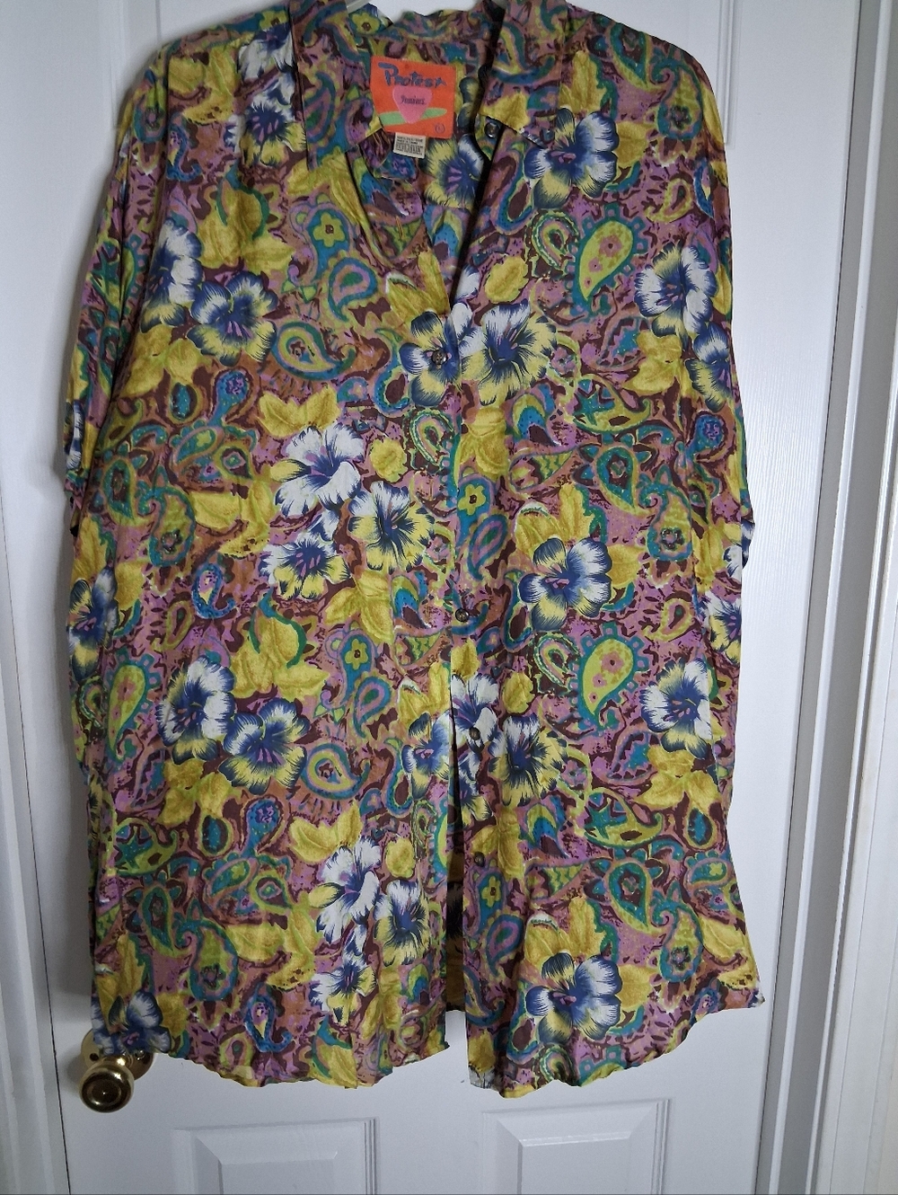 Vintage Protest Bright Floral Paisley Button-Up Blouse - Multicolor Size Large